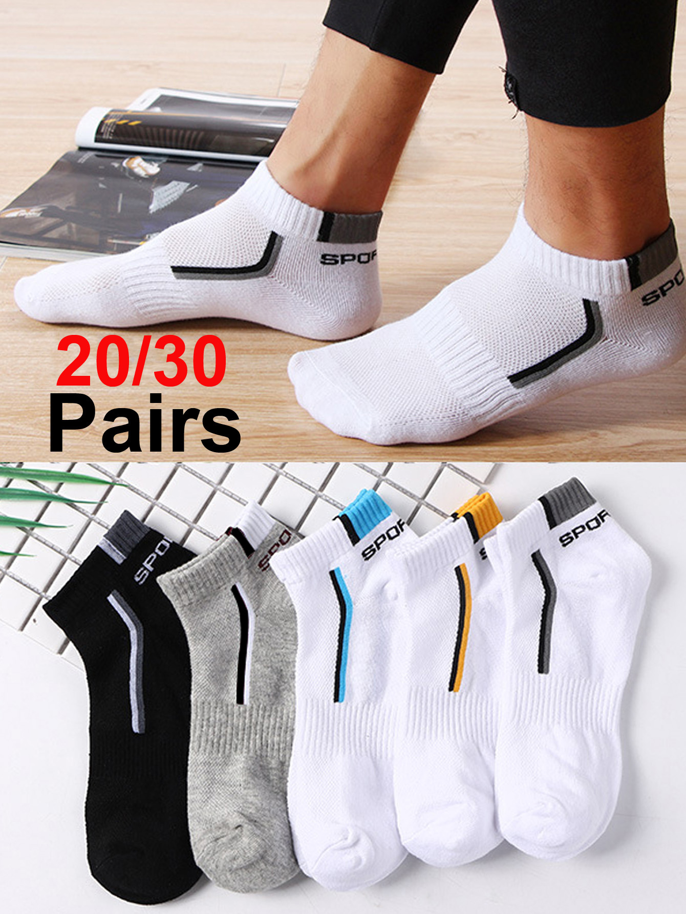 30pairs Men's Fashion Cotton B - مراجعة Ankle Sock Low Cut وسعره