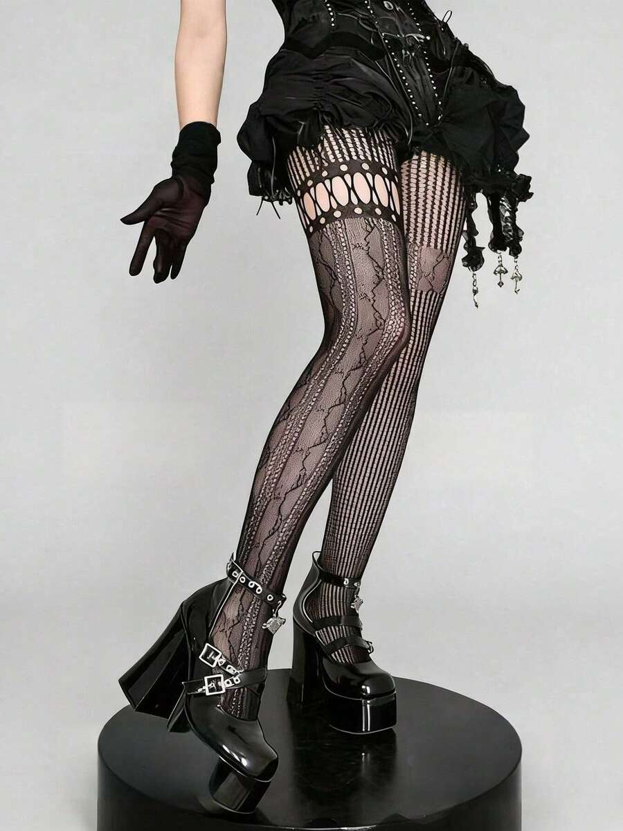 1pc Asymmetric Hollow Fishnet  - مراجعة Fishnet Stocking Women وسعره