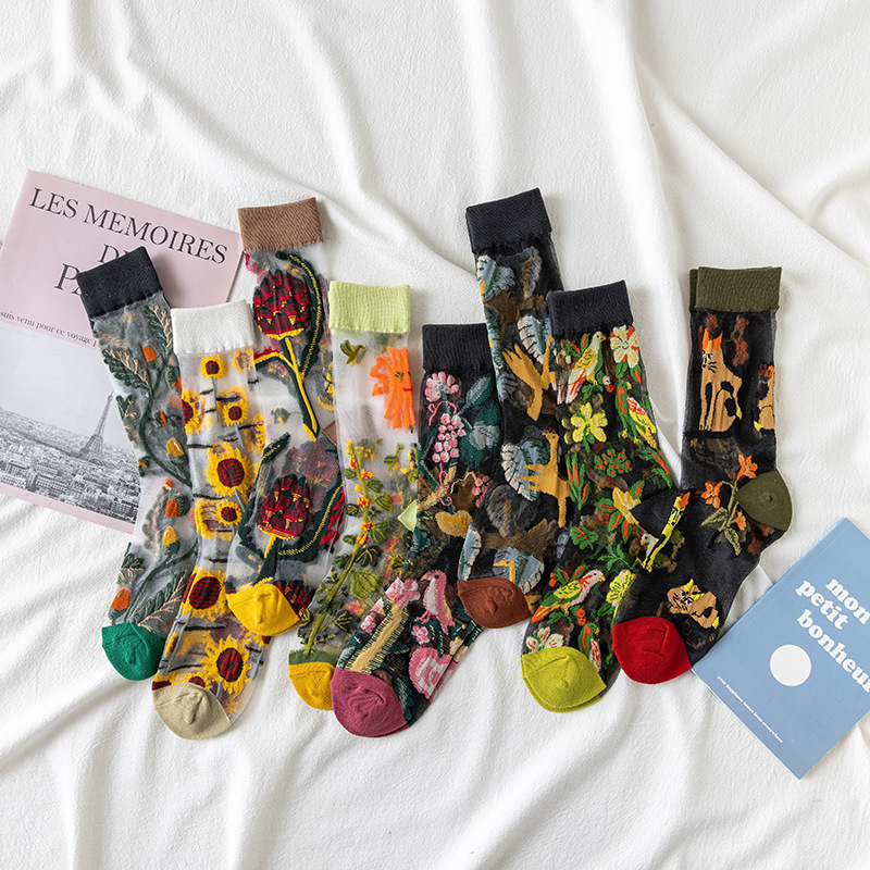 1/4 Pairs Retro Flower Women G - مراجعة Silk Sock Bamboo وسعره