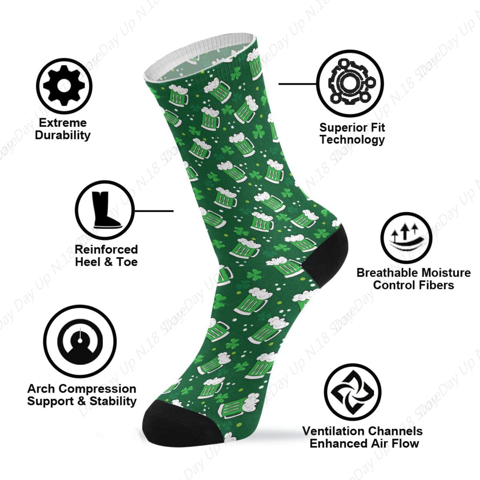 Green Clover Leaf Beer St. Pat - مراجعة Cotton Crew Sock Pack وسعره