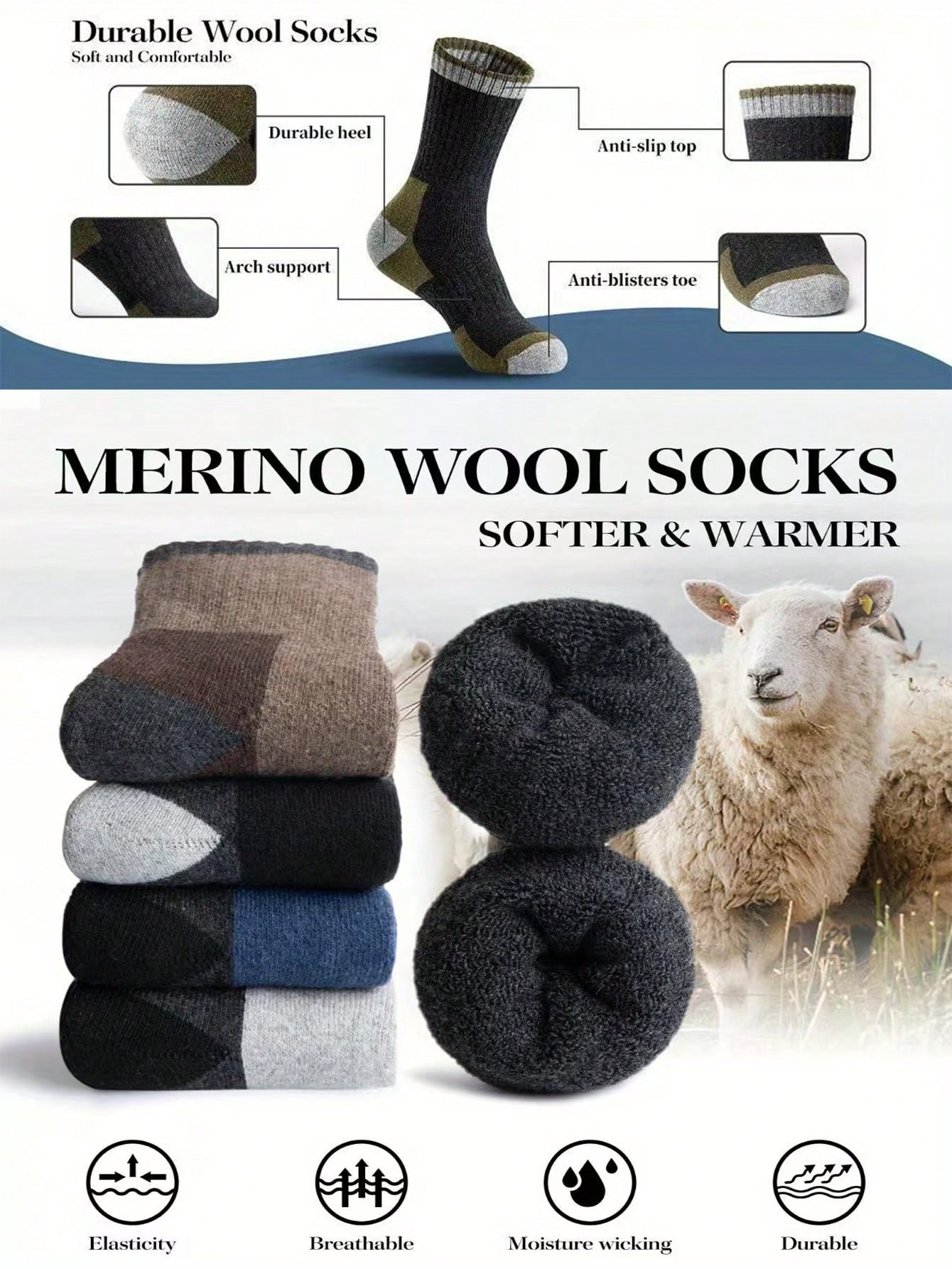 Men’s Thick Crew Socks 5-Pack, - مراجعة Cotton Crew Sock Pack وسعره
