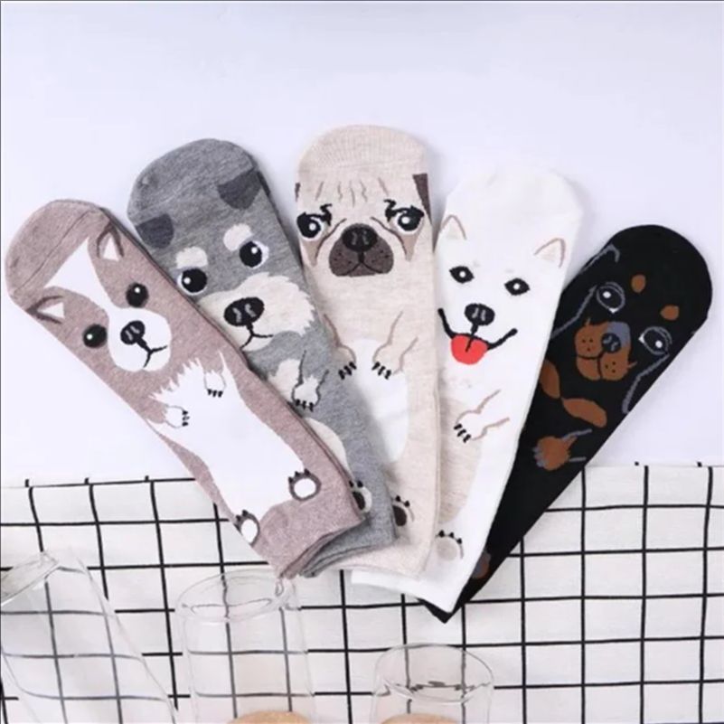 5 Pairs/pack Funny Cartoon Dog - مراجعة Cotton Crew Sock Pack وسعره