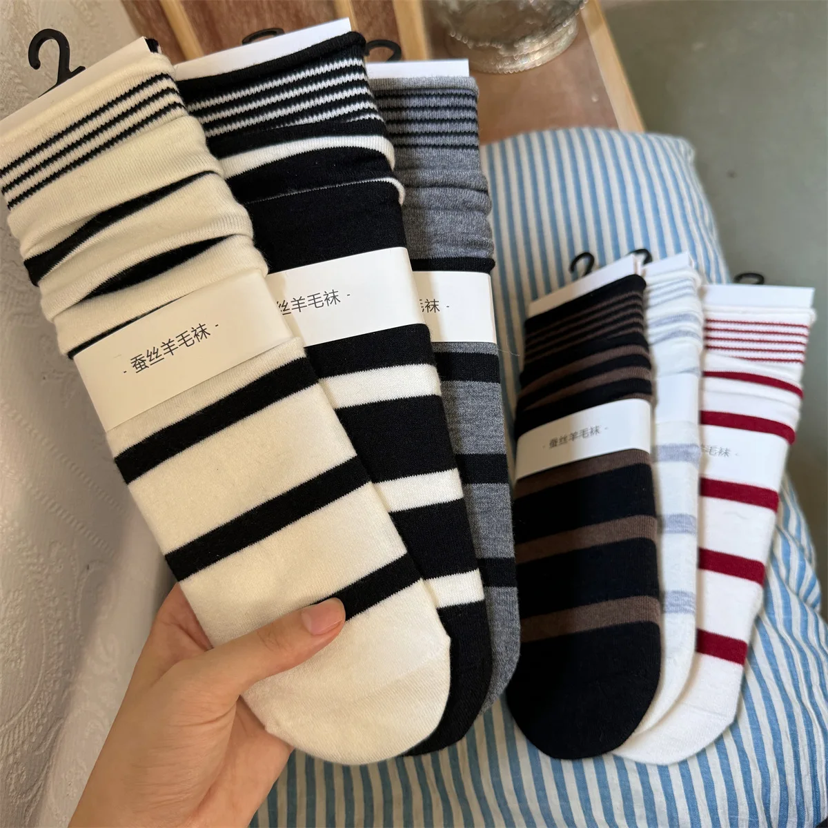 Korean Winter Striped Wool Sil - مراجعة Silk Sock Bamboo وسعره