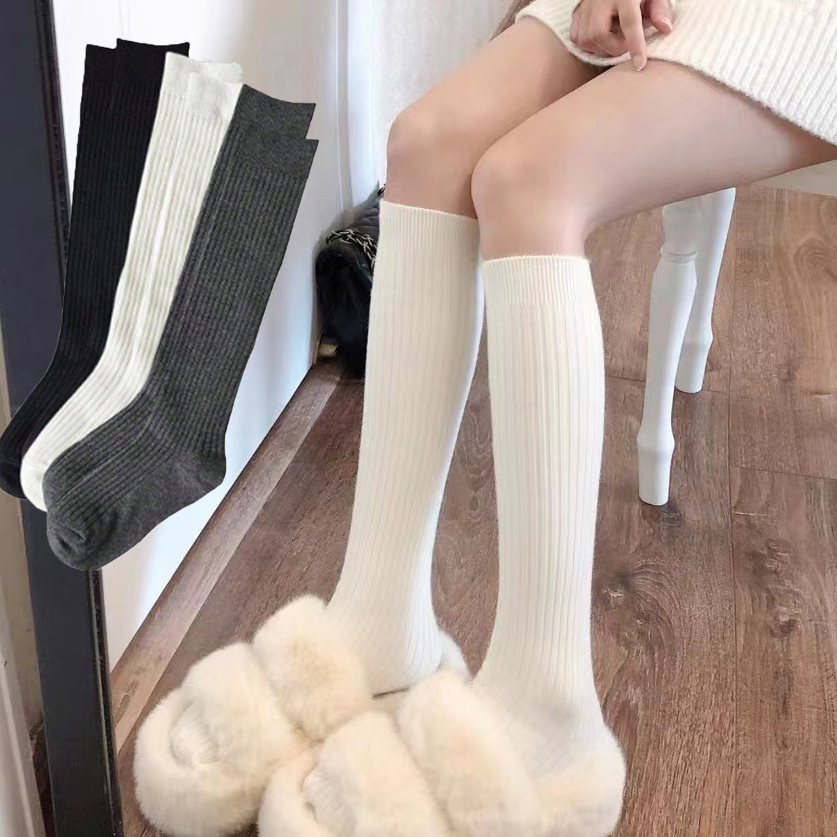 1 Pair Women's Black & White & - مراجعة Boot Sock Slouchy وسعره